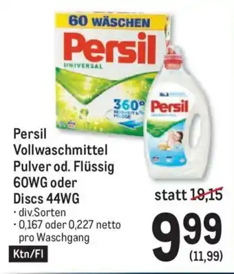 Metro Persil Vollwaschmittel Pulver od. Flussig 60WG oder Discs 44WG Angebot