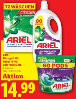 Lidl Ariel flüssig 80 wg pulver 72 wg, oder pods 60 wg Angebot
