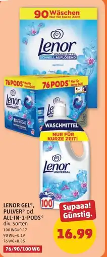 PENNY Lenor gel, pulver od. all-in-1-pods Angebot