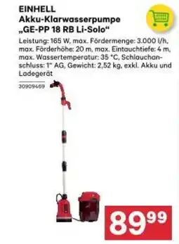 BayWa Einhell akku-klarwasserpumpe ge-pp 18 rb li-solo Angebot