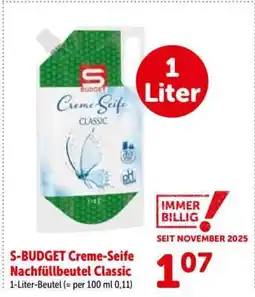 Interspar S-BUDGET Creme-Seife Nachfüllbeutel Classic Angebot