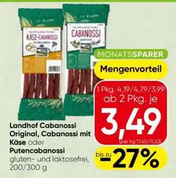 Spar Landhof Cabanossi original, Cabanossi mit Käse oder Putencabanossi Angebot