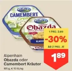 MPreis Alpenhain Obazda oder Camembert Kräuter Angebot
