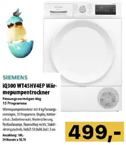 Cosmos SIEMENS iQ300 WT45HV4EP Wär- mepumpentrockner Angebot