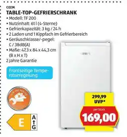 Hofer TABLE -TOP- GEFRIERSCHRANK Angebot
