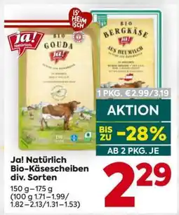 Billa Ja! Natürlich Bio-Käsescheiben div. Sorten Angebot