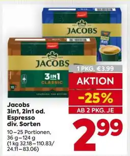 Billa Jacobs 3in1, 2in1 od. Espresso div. Sorten Angebot