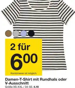 Zeeman Damen-T-Shirt mit Rundhals oder V-Ausschnitt Angebot