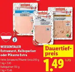 Lidl Wiesentaler Extrawurst, Kalbspariser oder Pikante Extra Angebot