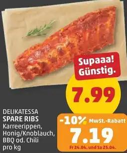 PENNY Delikatessa spare ribs Karreerippen, Honig/Knoblauch, BBQ od. Chili Angebot