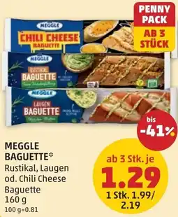 PENNY Meggle baguette Rustikal, Laugen od. Chili Cheese Baguette Angebot