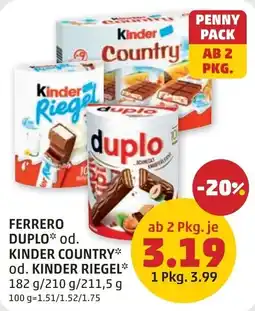 PENNY Ferrero duplo od. kinder country od. kinder riegel Angebot