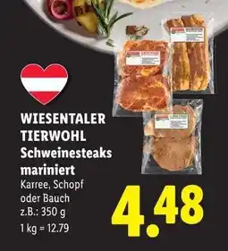 Lidl WIESENTALER TIERWOHL Schweinesteaks mariniert Angebot