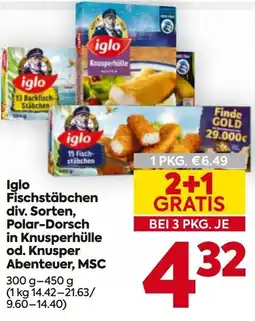 Billa Iglo Fischstäbchen, Polar-Dorsch in Knusperhülle od. Knusper Abenteuer, MSC Angebot