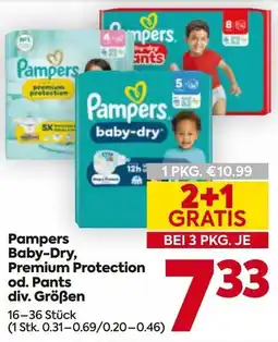Billa Pampers Baby-Dry, Premium Protection od. Pants Angebot