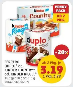 PENNY FERRERO DUPLO od. KINDER COUNTRY od. KINDER RIEGEL Angebot