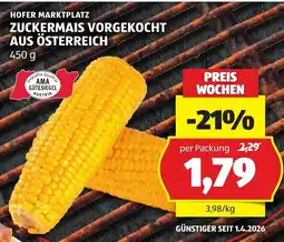 Hofer Zuckermais vorgekocht aus Österreich Angebot