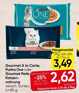 Spar Gourmet a la carte, purina one oder gourmet perle noch katzen- nahrung Angebot