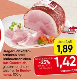 Spar Berger backofen- schinken oder bärlauchschinken Angebot