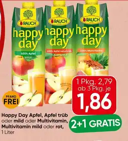 Spar Happy day apfel, apfel trüb oder mild oder multivitamin, multivitamin mild oder rot, Angebot