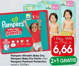 Spar Pampers windeln baby dry, pampers baby dry pants oder pampers premium protection Angebot