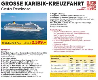 Grosse karibik-kreuzfahrt Costa Fascinosa