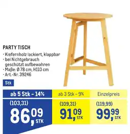 Metro Party tisch Angebot
