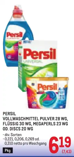 Metro Persil vollwaschmittel pulver 28 wg, flüssig 30 wg, megaperls 23 wg od. discs 20 wg Angebot