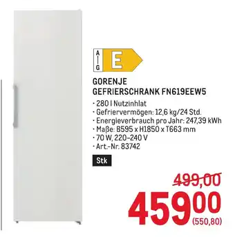 Metro GORENJE GEFRIERSCHRANK FN619EEW5 Angebot