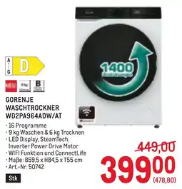 Metro Gorenje waschtrockner wd2pa964adw/at Angebot