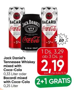 Eurospar Jack daniel's tennessee whiskey mixed with coca-cola oder bacardi mixed with coca-cola Angebot