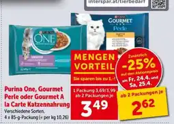 Interspar Purina One, Gourmet Perle oder Gourmet A la Carte Katzennahrung Angebot