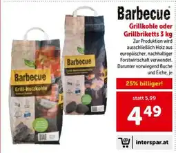 Interspar Barbecue Grillkohle oder Grillbriketts 3 kg Angebot