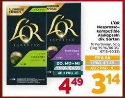 Billa L'OR Nespresso-kompatible Alukapseln div. Sorten Angebot