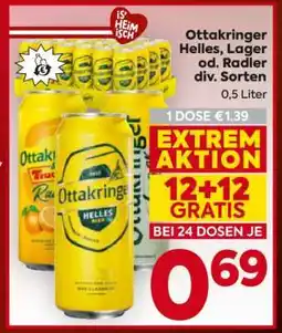 Billa Ottakringer Helles, Lager od. Radler div. Sorten Angebot