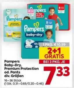 Billa Pampers Baby-Dry, Premium Protection od. Pants div. Größen Angebot