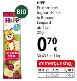 dm HiPP Fruchtriegel Joghurt-Kirsch in Banane Leopard Angebot
