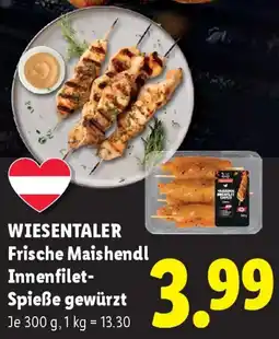 Lidl Wiesentaler frische maishendl innenfilet- spieße gewürzt Angebot