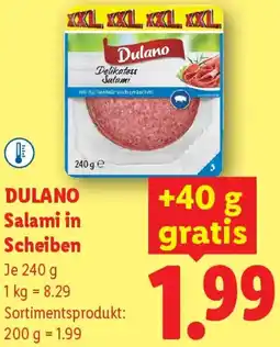 Lidl Dulano Salami in Scheiben Angebot