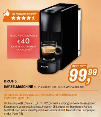 Krups Nespresso XN1108 Essenza Mini Piano Black Kapselmaschine