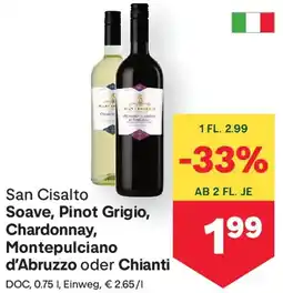 MPreis San Cisalto Soave, Pinot Grigio, Chardonnay, Montepulciano d'Abruzzo oder Chianti Angebot