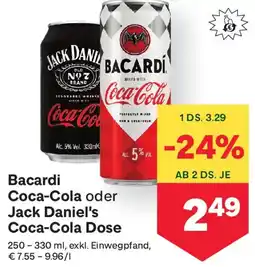 MPreis Bacardi Coca-Cola oder Jack Daniel's Coca-Cola Dose Angebot