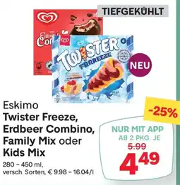 MPreis Eskimo Twister Freeze, Erdbeer Combino, Family Mix oder Kids Mix Angebot