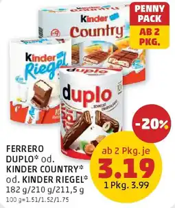 PENNY Ferrero duplo od. kinder country od. kinder riegel Angebot