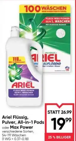 Maximarkt Ariel flüssig, pulver, all-in-1 pods oder max power Angebot