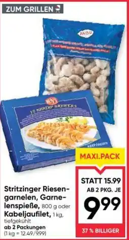 Maximarkt Stritzinger riesen- garnelen, garne- lenspieße, oder kabeljaufilet Angebot