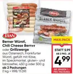 Maximarkt Berner würstl, chili cheese berner oder grillzwerge Angebot