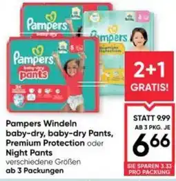 Maximarkt Pampers windeln baby-dry, baby-dry pants, premium protection oder night pants Angebot