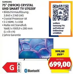 Hofer Samsung 75" (189cm) crystal uhd smart tv u7020f Angebot