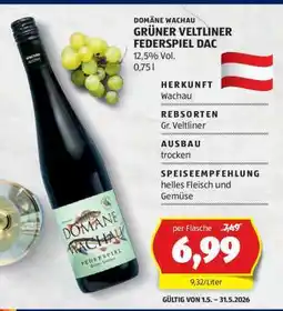 Hofer DOMÄNE WACHAU GRÜNER VELTLINER FEDERSPIEL DAC Angebot